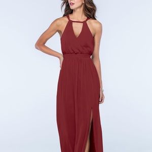 Watters “fleurette” floor length burgundy gown